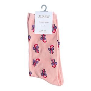J. Crew Womens Christmas Candy Cane Bows Pink Trouser Socks NWT One Size